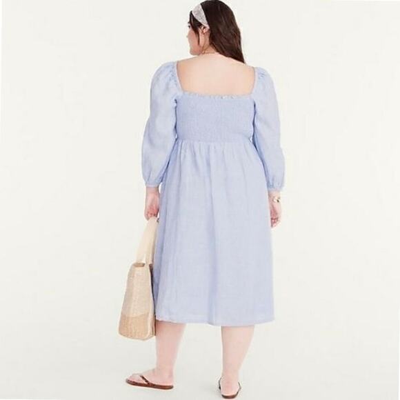 J.Crew Linen Daydream Smocked Puff-Sleeve Midi Dress – Size S – French Blue - Picture 8 of 8